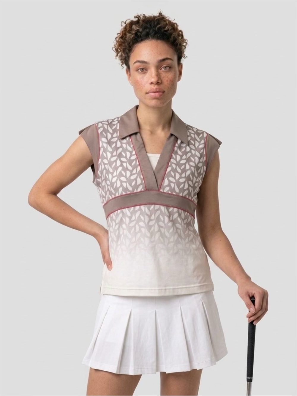Adidas ClimaCool Brown, Ivory Ombre Women Cap Sleeve Collared Shirt Stretch MED